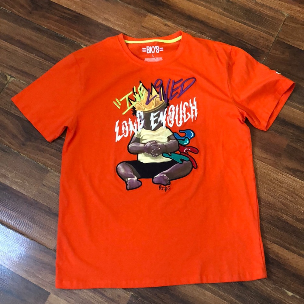 BKYS T-Shirt Men's Large Orange Tee I've lived Long‎ Enough Crewneck Streetwear